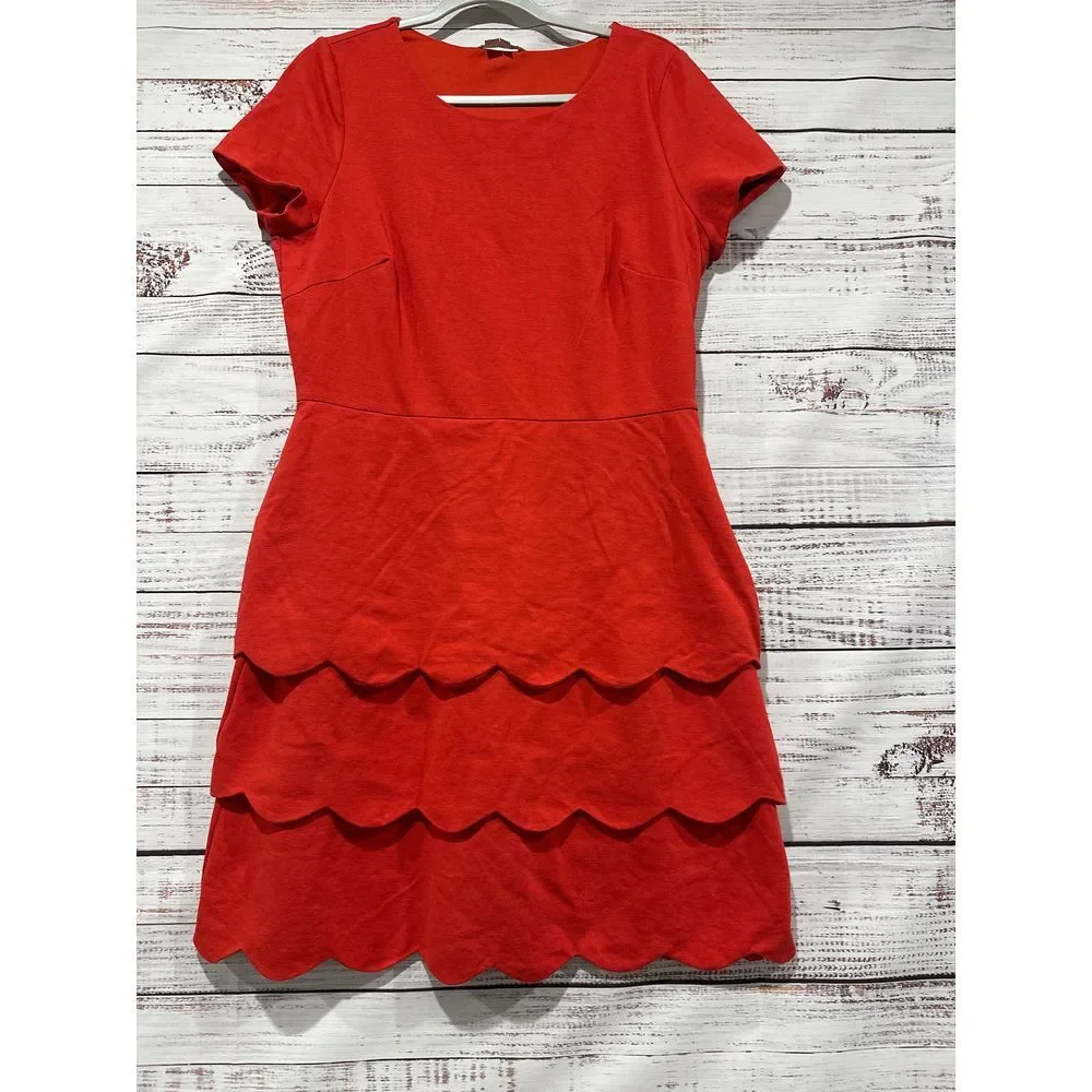 Boden Layer Scalloped Ruffle Dress Mini Women's Size 12L Red Short Sleeve - Picture 1 of 7